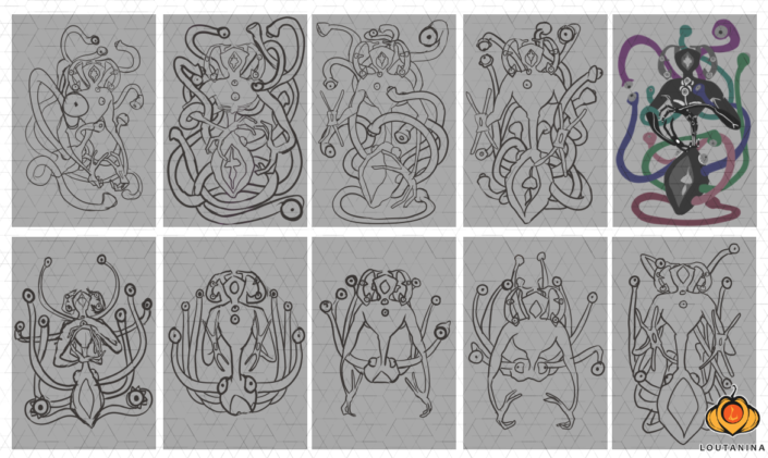 Rough thumbnails for Cosmosis’s proposed poses