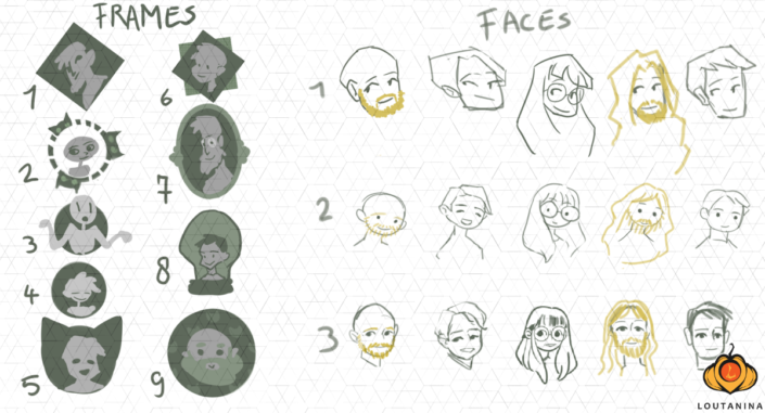 Explorations of different styles for the portraits