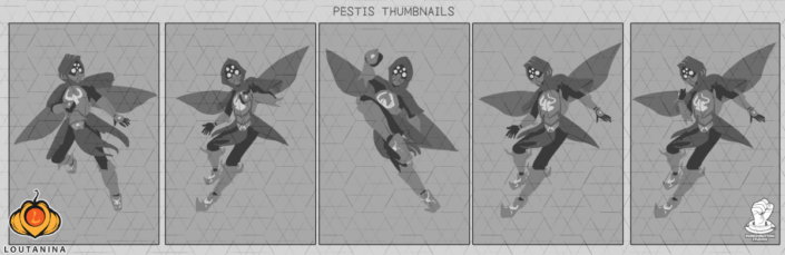 Rough thumbnails for Pestis’s proposed poses